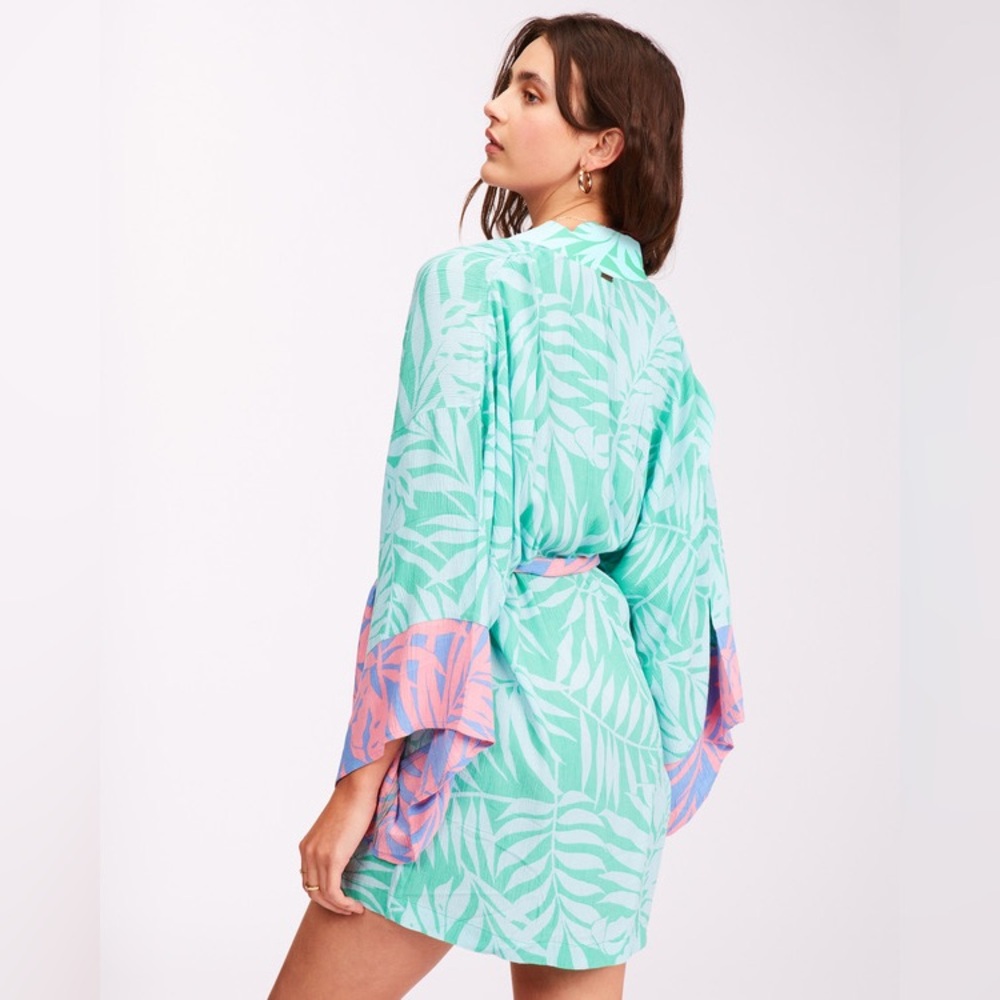 Billabong Loveland Tropical Green Kimono Cover-Up for Women size Small - Picture 3 of 13